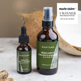 SUDTANA’s Bergamot Coconut & Sesame Hair Mask Oil and Bergamot Mint & Turmeric Scalp Revival Treatment, Marie Claire UK #1 Winner Best Natural Formula award 2024. The luxurious set offers sustainable and natural solutions for healthy hair and scalp.
