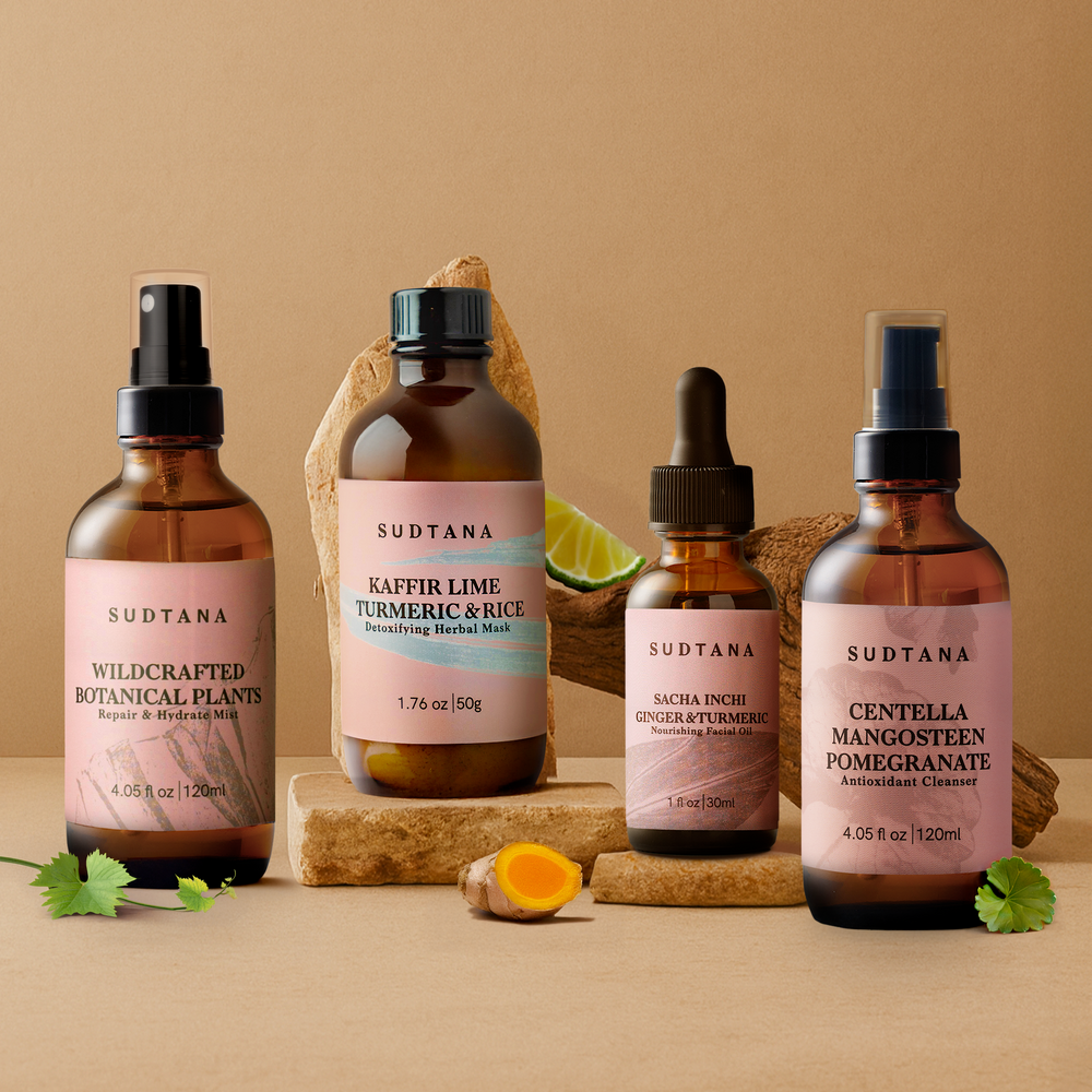 Set De Mascarilla Facial De Hierbas Detox + Bruma Facial Vigorizante + Aceite Facial