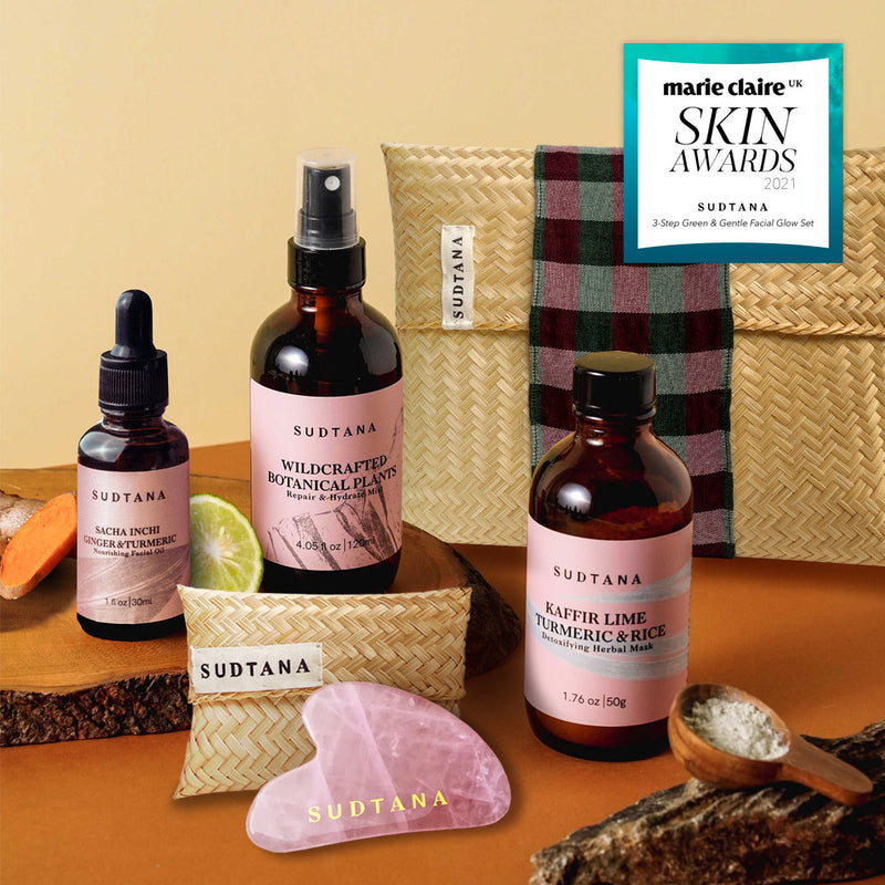 Set De Mascarilla Facial De Hierbas Detox + Bruma Facial Vigorizante + Aceite Facial